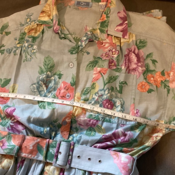 Vintage Petite 6 floral short sleeve belted midi length full skirt  side pockets - Picture 12 of 14